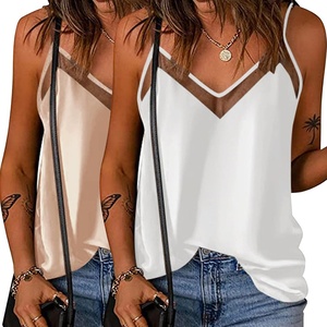 image:imageEkouaer Womens Silk Satin Cami Tank Top 2026 Mesh VNeck Adjustable Strap Sleeveless Summer Camisole BlouseChampagneWhite