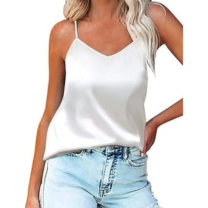 image:imageEkouaer Womens Silk Satin Tank Tops V Neck Camisole Spaghetti Strap Top Summer Basic BlouseAwhite