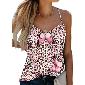 image:imageEkouaer Womens Silk Satin Tank Tops V Neck Camisole Spaghetti Strap Top Summer Basic BlouseButterfly Leopard