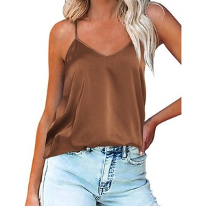 image:imageEkouaer Womens Silk Satin Tank Tops V Neck Camisole Spaghetti Strap Top Summer Basic BlouseCoffe