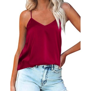 image:imageEkouaer Womens Silk Satin Tank Tops V Neck Camisole Spaghetti Strap Top Summer Basic BlouseDeep Red