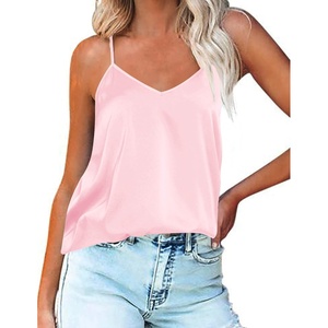 image:imageEkouaer Womens Silk Satin Tank Tops V Neck Camisole Spaghetti Strap Top Summer Basic BlouseLight Pink