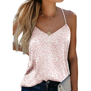 image:imageEkouaer Womens Silk Satin Tank Tops V Neck Camisole Spaghetti Strap Top Summer Basic BlousePink Leopard