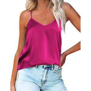 image:imageEkouaer Womens Silk Satin Tank Tops V Neck Camisole Spaghetti Strap Top Summer Basic BlouseRose