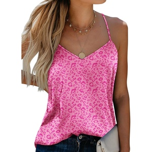 image:imageEkouaer Womens Silk Satin Tank Tops V Neck Camisole Spaghetti Strap Top Summer Basic BlouseRose Leopard