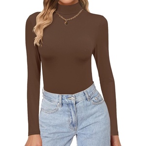 image:imageEkouaer Womens Turtleneck Shirts Long Sleeve Soft Lightweight Fitted Mock Thermal Base Layer TopsBrown