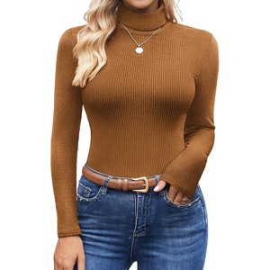 image:imageEkouaer Womens Turtleneck Shirts Ribbed Pullover Sweater Long Sleeves Tops Midweight Thermal Underwear BlouseBrown