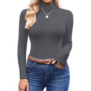 image:imageEkouaer Womens Turtleneck Shirts Ribbed Pullover Sweater Long Sleeves Tops Midweight Thermal Underwear BlouseDark Gray