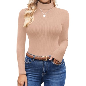 image:imageEkouaer Womens Turtleneck Shirts Ribbed Pullover Sweater Long Sleeves Tops Midweight Thermal Underwear BlouseLight Brown2