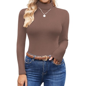 image:imageEkouaer Womens Turtleneck Shirts Ribbed Pullover Sweater Long Sleeves Tops Midweight Thermal Underwear BlouseLight Brown3