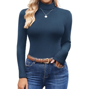 image:imageEkouaer Womens Turtleneck Shirts Ribbed Pullover Sweater Long Sleeves Tops Midweight Thermal Underwear BlouseNavy Blue