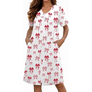 image:imageEkouaer Zipper Robes for Women Short Knit Bathrobes Lightweight Knee Length Housecoat with Pockets Nightgown S3XLRed Bow Tie