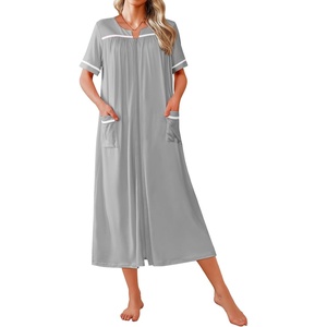 image:imageEkouaer Zipper Robes for Women Short Sleeve Bathrobe Soft Lightweight Housecoat Full Length Nightgown with Pockets S3XLLight Grey