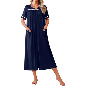 image:imageEkouaer Zipper Robes for Women Short Sleeve Bathrobe Soft Lightweight Housecoat Full Length Nightgown with Pockets S3XLNavy Blue