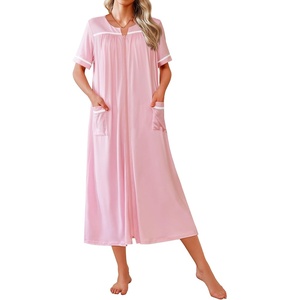 image:imageEkouaer Zipper Robes for Women Short Sleeve Bathrobe Soft Lightweight Housecoat Full Length Nightgown with Pockets S3XLPink