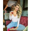 image:imageEkouaer 3 Pack Long Sleeve Shirts for Women Deep V Neck Basic Thermal Tops Base Layer Undershirts XSXXLBlackBeigeWhite
