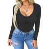 image:imageEkouaer 3 Pack Long Sleeve Shirts for Women Deep V Neck Basic Thermal Tops Base Layer Undershirts XSXXLBlackBeigeWhite