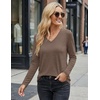 image:imageEkouaer 3 Pack Long Sleeve Shirts for Women V Neck T Shirt Fall Casual Tops Basic Base Layer Undershirts Tees 2025 SXXLBeigeBlackBrown
