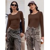 image:imageEkouaer Long Sleeve Shirts for Women 3 Pack Scoop Neck Fitted Tops Thermal Undershirt Stretch Base Layer Soft TeeBlackBeigeBrown