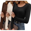 image:imageEkouaer Long Sleeve Shirts for Women 3 Pack Scoop Neck Fitted Tops Thermal Undershirt Stretch Base Layer Soft TeeBlackBeigeBrown