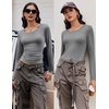 image:imageEkouaer Long Sleeve Shirts for Women 3 Pack Scoop Neck Fitted Tops Thermal Undershirt Stretch Base Layer Soft TeeBlackBeigeGray