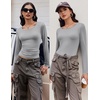 image:imageEkouaer Long Sleeve Shirts for Women 3 Pack Scoop Neck Fitted Tops Thermal Undershirt Stretch Base Layer Soft TeeBlackLight GrayWhite
