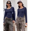 image:imageEkouaer Long Sleeve Shirts for Women 3 Pack Scoop Neck Fitted Tops Thermal Undershirt Stretch Base Layer Soft TeeBlackNavy BlueGray