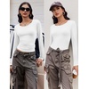 image:imageEkouaer Long Sleeve Shirts for Women 3 Pack Scoop Neck Fitted Tops Thermal Undershirt Stretch Base Layer Soft TeeBlackWhiteBrown