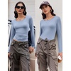 image:imageEkouaer Long Sleeve Shirts for Women 3 Pack Scoop Neck Fitted Tops Thermal Undershirt Stretch Base Layer Soft TeeBlackWhiteHaze Blue