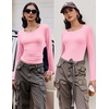 image:imageEkouaer Long Sleeve Shirts for Women 3 Pack Scoop Neck Fitted Tops Thermal Undershirt Stretch Base Layer Soft TeeBlackWhitePink