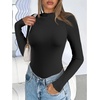 image:imageEkouaer Thermal Turtleneck Shirt Women Ribbed Long Sleeve Mock Neck Tops Slim Fit Lettuce Trim Base LayerBlackBlue