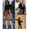 image:imageEkouaer Thermal Turtleneck Shirt Women Ribbed Long Sleeve Mock Neck Tops Slim Fit Lettuce Trim Base LayerBlackGrey