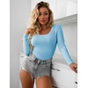 image:imageEkouaer Women Long Sleeve Shirt Scoop Neck Tops Slim Fit Basic Top Thermal Undershirts Base Layer TeeLight Blue