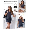 image:imageEkouaer Women Short Sleeve Shirts Lightweight Thermal Tops Ribbed Knitted Outfit Tees Soft Crew Neck Undershirt Basic ClothesDark Gray