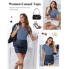 image:imageEkouaer Women Short Sleeve Shirts Lightweight Thermal Tops Ribbed Knitted Outfit Tees Soft Crew Neck Undershirt Basic ClothesGray Blue