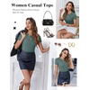 image:imageEkouaer Women Short Sleeve Shirts Lightweight Thermal Tops Ribbed Knitted Outfit Tees Soft Crew Neck Undershirt Basic ClothesGray Green