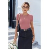 image:imageEkouaer Women Short Sleeve Shirts Lightweight Thermal Tops Ribbed Knitted Outfit Tees Soft Crew Neck Undershirt Basic ClothesLotus Color