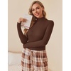 image:imageEkouaer Women Turtleneck Shirt Long Sleeve Layer Tops Basic Ribbed Tees Soft Stretch Thermal Undershirts Lightweight BlouseBrown
