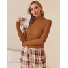 image:imageEkouaer Women Turtleneck Shirt Long Sleeve Layer Tops Basic Ribbed Tees Soft Stretch Thermal Undershirts Lightweight BlouseLight Brown