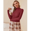 image:imageEkouaer Women Turtleneck Shirt Long Sleeve Layer Tops Basic Ribbed Tees Soft Stretch Thermal Undershirts Lightweight BlouseWine Red