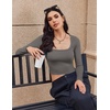 image:imageEkouaer Womens 3 Pack Long Sleeve Crop Tops Square Neck Ribbed Slim Fitted Base Layer Basic Shirt Thermal Undershirts XSXXLBlackBeigeDark Grey