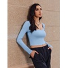 image:imageEkouaer Womens 3 Pack Long Sleeve Crop Tops Square Neck Ribbed Slim Fitted Base Layer Basic Shirt Thermal Undershirts XSXXLBlackKhakiLight Blue