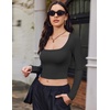 image:imageEkouaer Womens 3 Pack Long Sleeve Crop Tops Square Neck Ribbed Slim Fitted Base Layer Basic Shirt Thermal Undershirts XSXXLBlackWhiteArmy Green