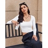 image:imageEkouaer Womens 3 Pack Long Sleeve Crop Tops Square Neck Ribbed Slim Fitted Base Layer Basic Shirt Thermal Undershirts XSXXLBlackWhitePink