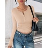 image:imageEkouaer Womens Long Sleeve Henley Shirts Button Ribbed Knit Tops Basic Layering Slim Fit Soft Thermal Underwear TopsBeige
