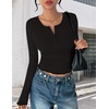 image:imageEkouaer Womens Long Sleeve Henley Shirts Button Ribbed Knit Tops Basic Layering Slim Fit Soft Thermal Underwear TopsBlack