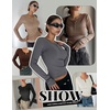 image:imageEkouaer Womens Long Sleeve Henley Shirts Button Ribbed Knit Tops Basic Layering Slim Fit Soft Thermal Underwear TopsBrown