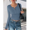 image:imageEkouaer Womens Long Sleeve Henley Shirts Button Ribbed Knit Tops Basic Layering Slim Fit Soft Thermal Underwear TopsGrey Blue
