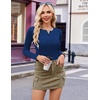image:imageEkouaer Womens Long Sleeve Henley Shirts Button Ribbed Knit Tops Basic Layering Slim Fit Soft Thermal Underwear TopsNavy