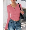 image:imageEkouaer Womens Long Sleeve Henley Shirts Button Ribbed Knit Tops Basic Layering Slim Fit Soft Thermal Underwear TopsRose Pink